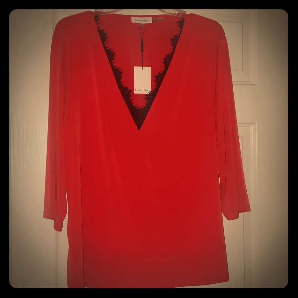 Orange V-neck Calvin Klein Blouse
